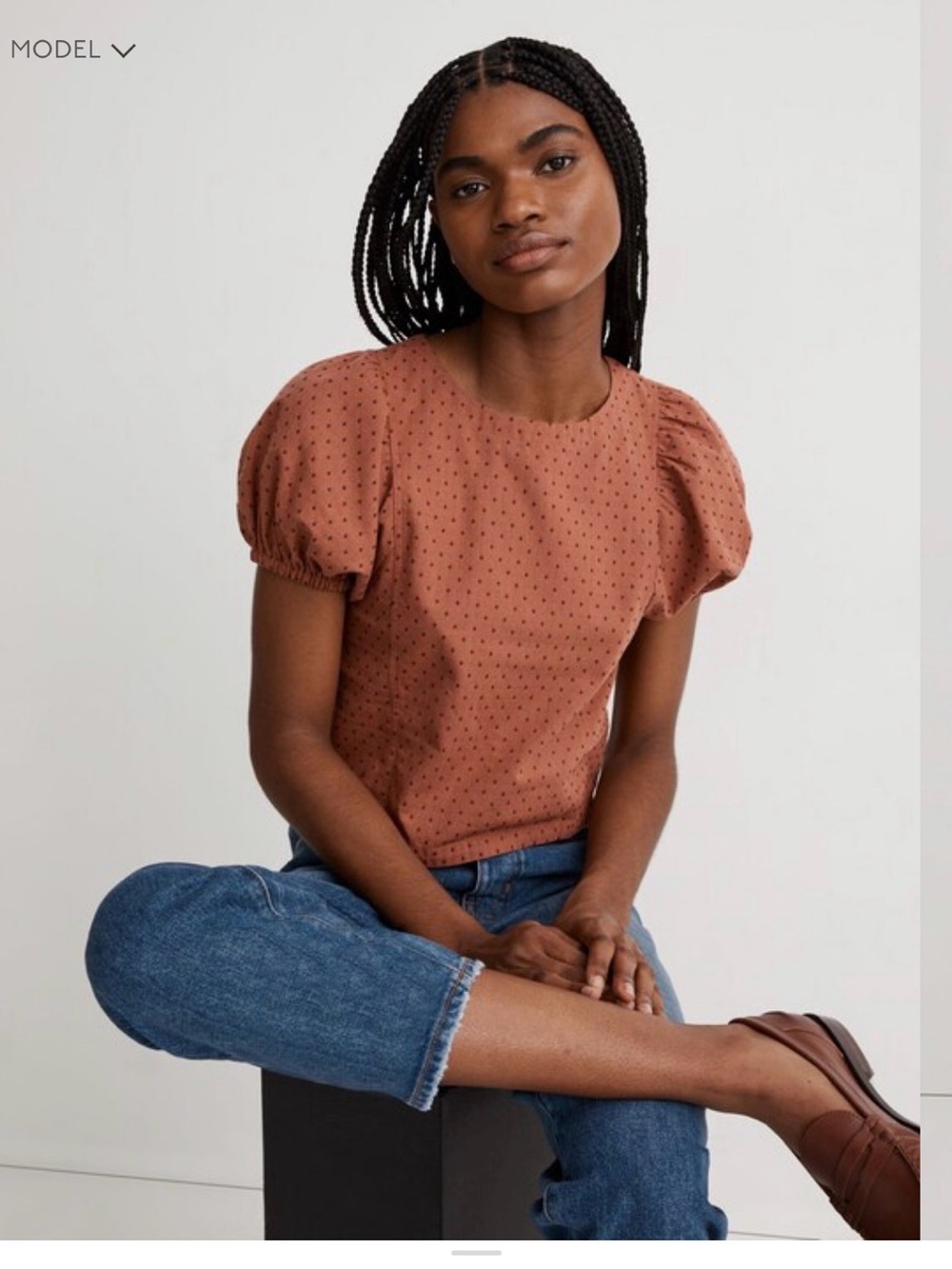 Madewell Rust Puff-Sleeve Dot Blouse